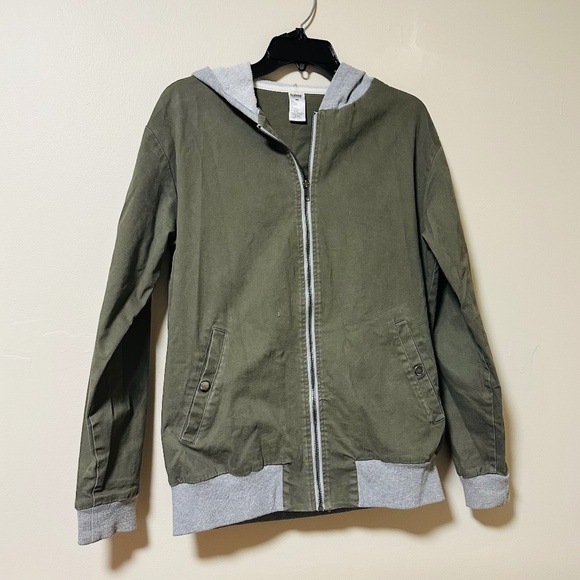 Balera | Olive Green Utility Jacket Bomber Jacket With Attached Gray Hood - Picture 1 of 10